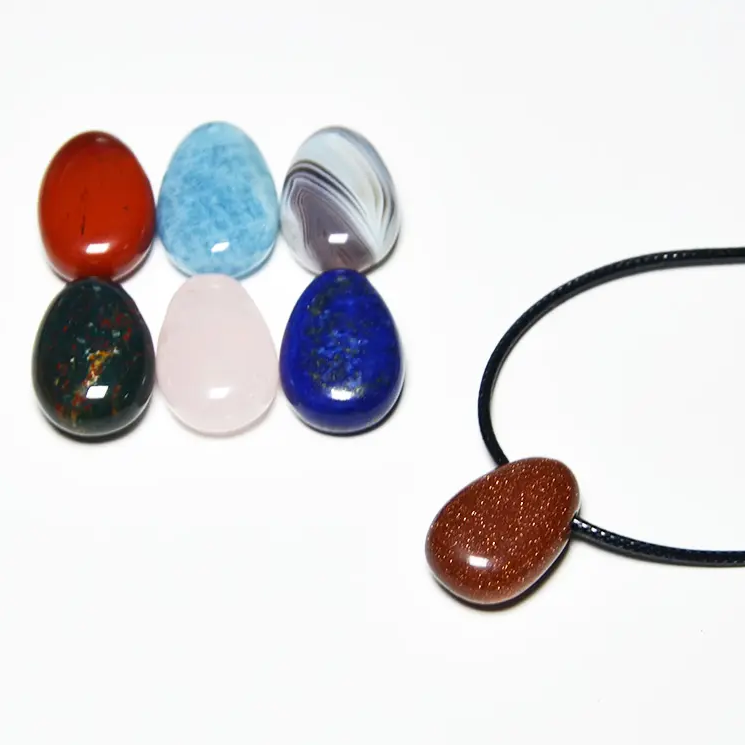 Miss Stone 30mm Colorful Teardrop Gemstone Necklace Natural Quartz Agate Crystal Jade Larimar Polished Jewelry