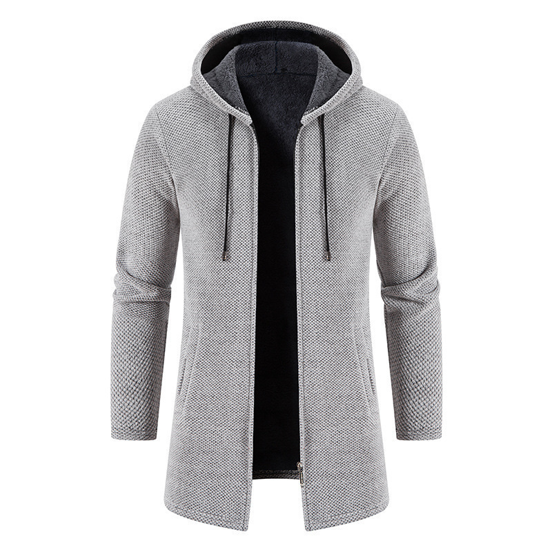 Autumn and Winter Hooded Sweater for Men's Mid length Loose Large Sweater Coat Knitted Cardigan Men's Top