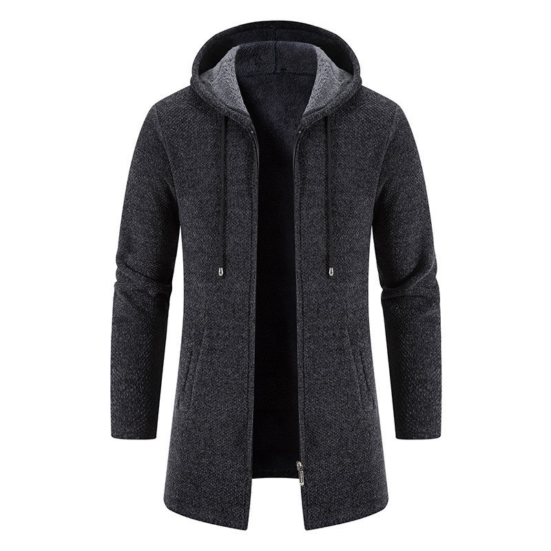 Autumn and Winter Hooded Sweater for Men's Mid length Loose Large Sweater Coat Knitted Cardigan Men's Top