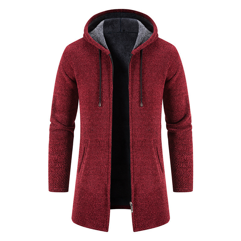 Autumn and Winter Hooded Sweater for Men's Mid length Loose Large Sweater Coat Knitted Cardigan Men's Top