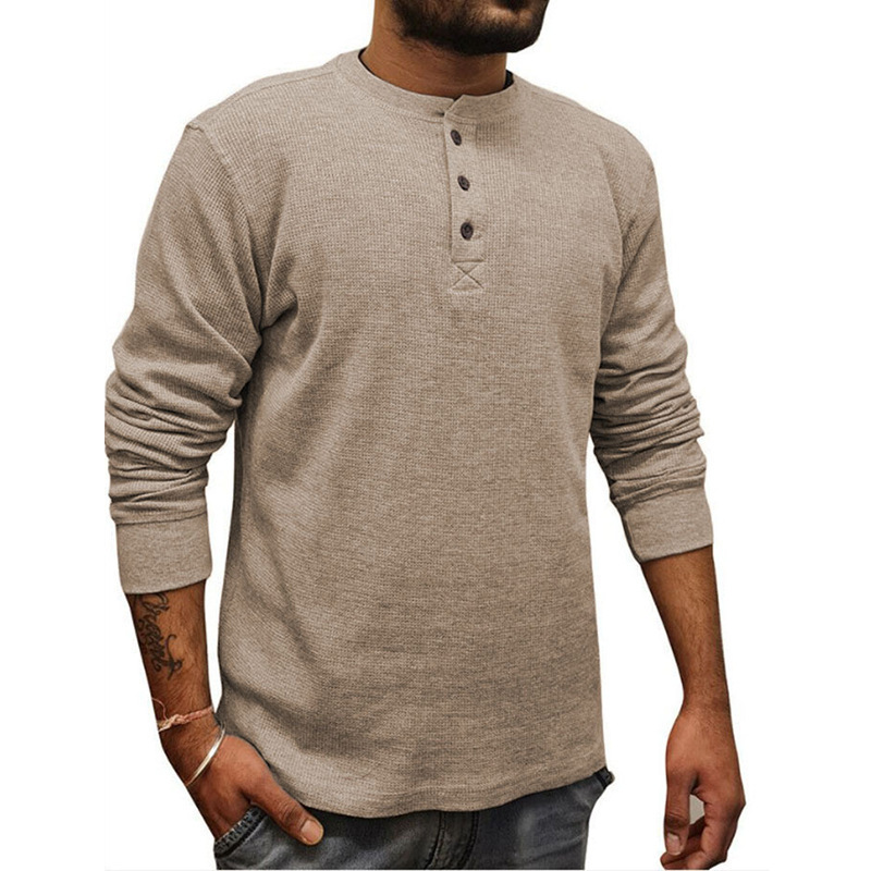 Men's casual top with T-shirt underneath, spring and autumn collar button long sleeved pullover top