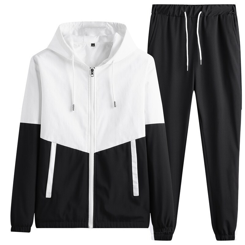 Casual Hoodies Tracksuit Sets Hip Hop Streetwear Sports Suits Spring Male Patchwork Jackets Pants Two Piece Sets