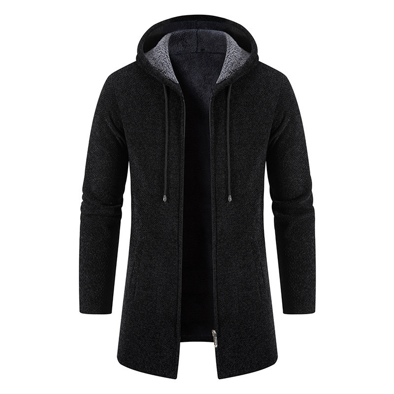 Autumn and Winter Hooded Sweater for Men's Mid length Loose Large Sweater Coat Knitted Cardigan Men's Top