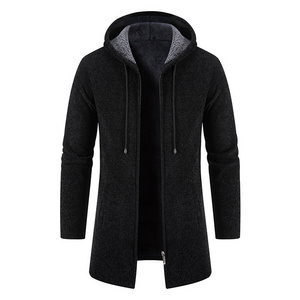 Autumn and Winter Hooded Sweater for Men's Mid length Loose Large Sweater Coat Knitted Cardigan Men's Top