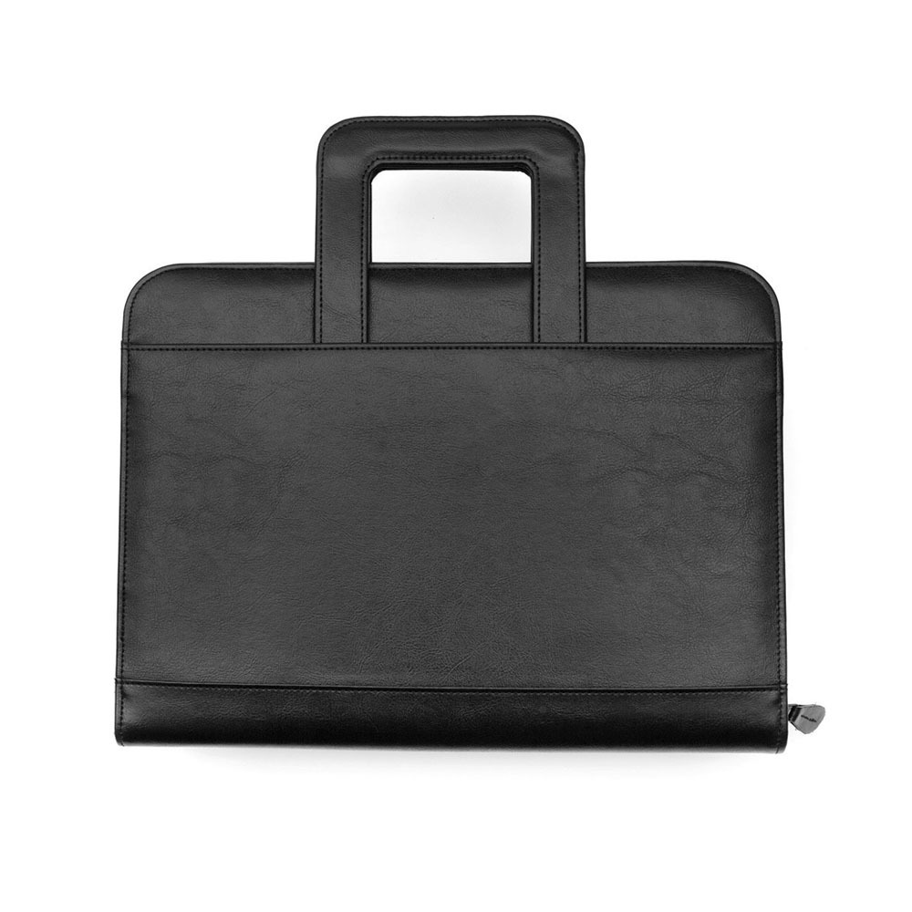 New Professional Portfolio Zippered Executive Padfolio With Handle PU Leather A4 Calculator Embossed Conference Briefcase