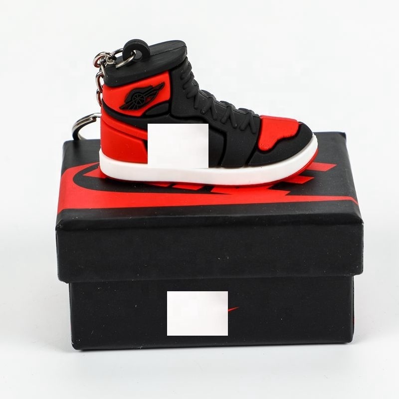 Rubber Silicone 3D Mini Dunk J Ordan Trainers Basketball Shoe Keychain 3D Mini Sneaker With Box With Mini Box