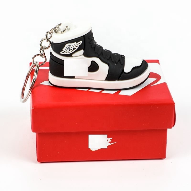 Rubber Silicone 3D Mini Dunk J Ordan Trainers Basketball Shoe Keychain 3D Mini Sneaker With Box With Mini Box