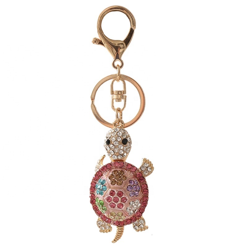 Cute Sea Turtle Keychains Rhinestone Animal Tortoise Car Key Chains Ring Purse Handbags Bag Charms Backpack Accessories