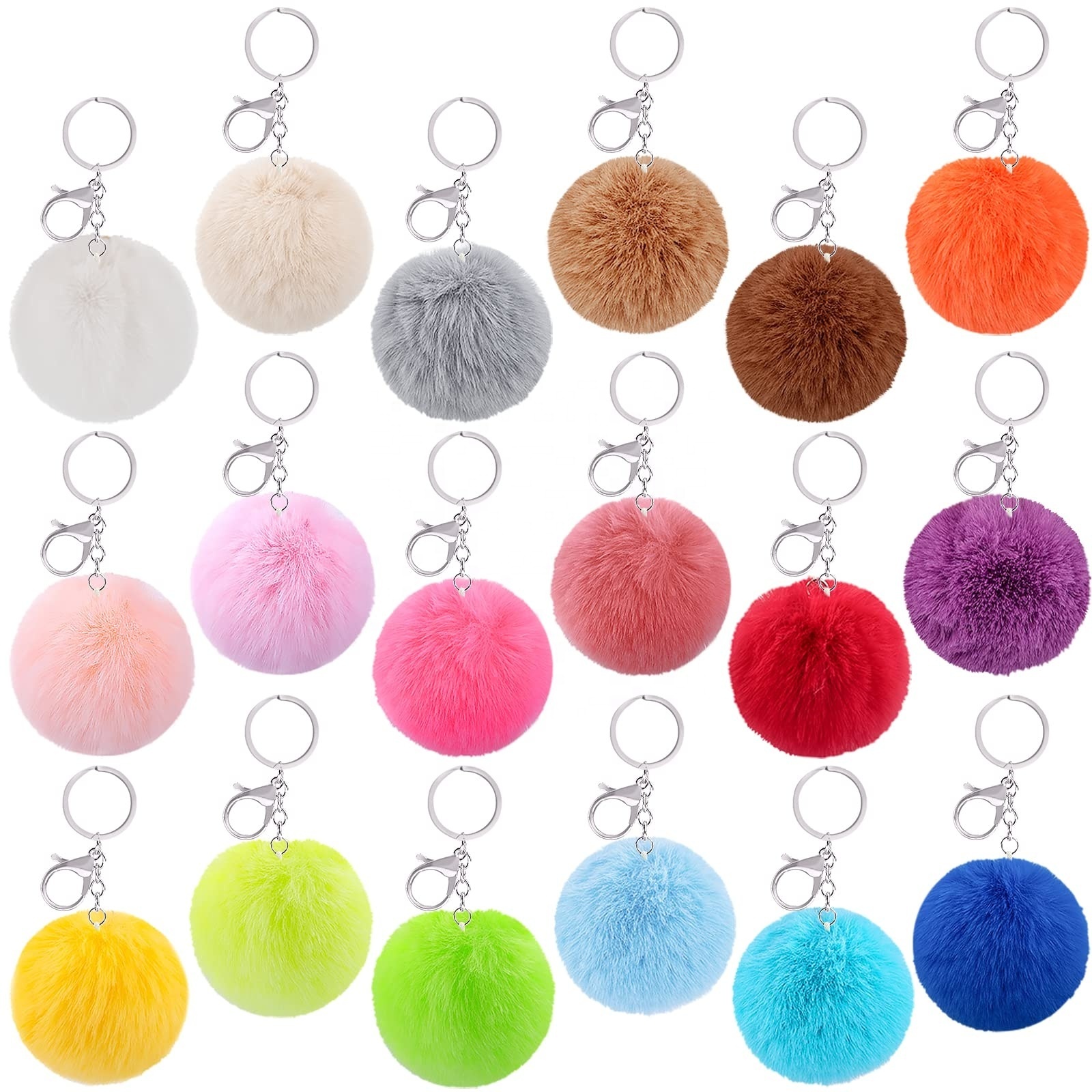 8cm Pom Pom Keychain Rabbit Faux Fur Ball Fluffy Keychain Pom Puff Ball with Keychain Hooks