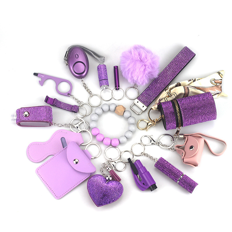 Hotsale Self Defense Supplies Self Defense Keychain Alarm Perfume Spray Shell Keychain Set Self Defense Tools Keychain for Women