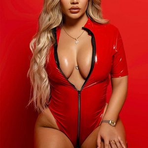 Hot Selling Ladies Red Elegant Bodysuit Custom Sexy Zipper Leather Tights ELegant Luxury Party Romper Women's Jumpsuit