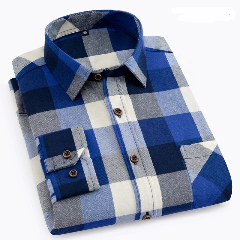 Customized Long Sleeve Plaid Flannel Checked Mens Gym Shirts Wholesale Casual