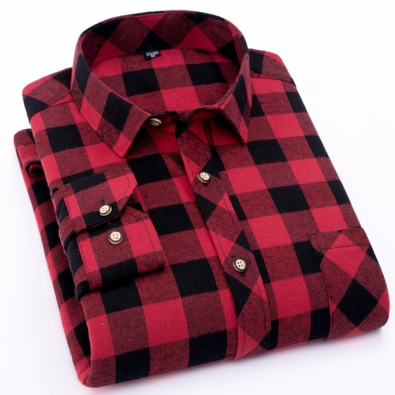 Customized Long Sleeve Plaid Flannel Checked Mens Gym Shirts Wholesale Casual