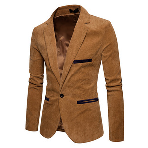 New fashion Men's Corduroy Overcoat Long Sleeve Casual Suit Solid Color Men's Jacket