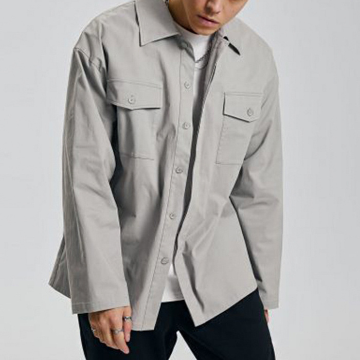 Hot selling custom cargo twill shirt jacket 100% cotton overshirts solid mens casual jacket