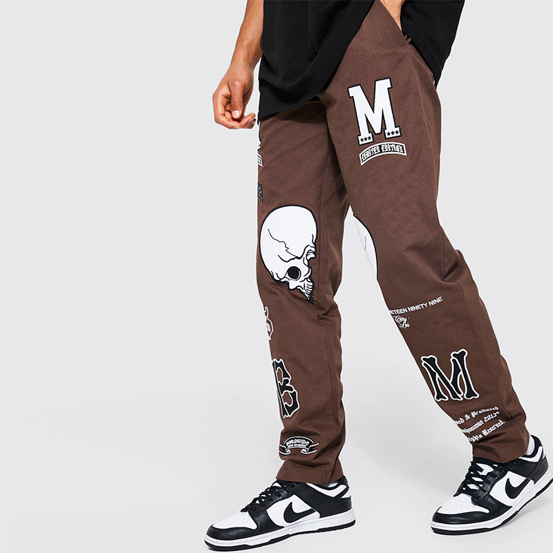 Clothing Manufacturer Oversized Cotton Streetwear Sweat Pants Custom Embroidery Skeleton Puff Printing Stacked Jogging Pants