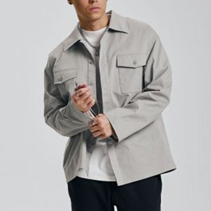 Hot selling custom cargo twill shirt jacket 100% cotton overshirts solid mens casual jacket