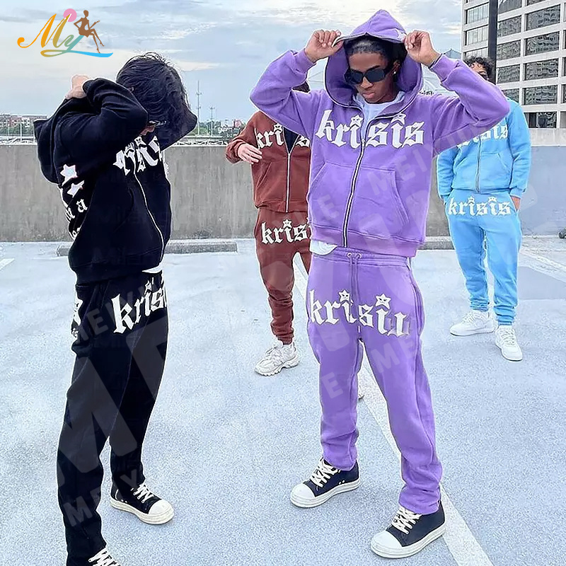 OEM Wholesale Custom Men Joggers Suits Two Piece Set Tracksuits Full Zip Up Hoodie And Jogger Set Heavyweight Sweatsuit