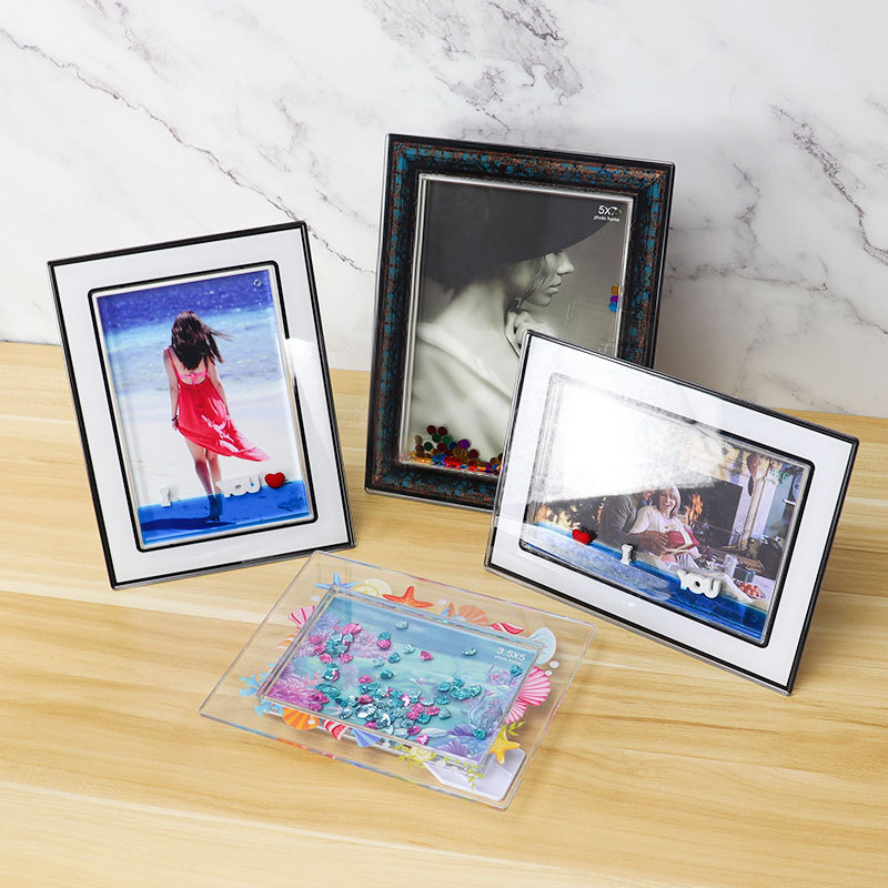 4 x 6 inch Rectangle Sequin Bracket Glitter Liquid Quicksand Water Confetti Photo Picture Frame with Support Stand Holder