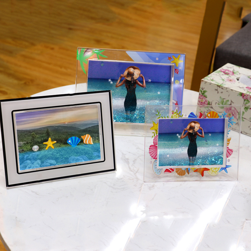 4 x 6 inch Rectangle Sequin Bracket Glitter Liquid Quicksand Water Confetti Photo Picture Frame with Support Stand Holder