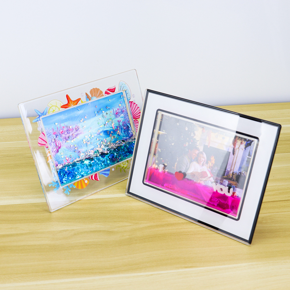 4 x 6 inch Rectangle Sequin Bracket Glitter Liquid Quicksand Water Confetti Photo Picture Frame with Support Stand Holder