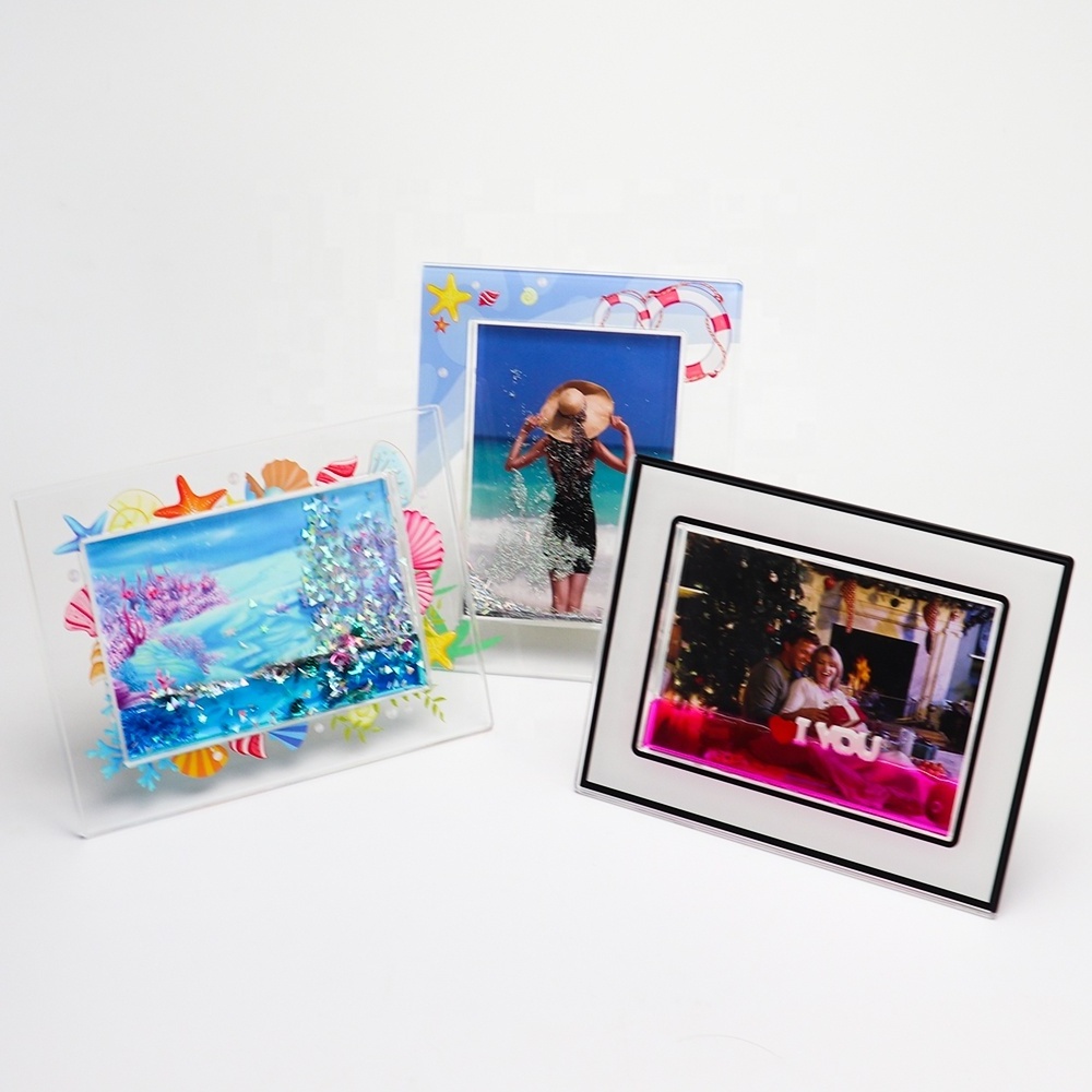 Sanlead 4x6 Glitter Liquid Photo Frame, Clear Plastic Acrylic Floating Sparkle Water Picture Frame