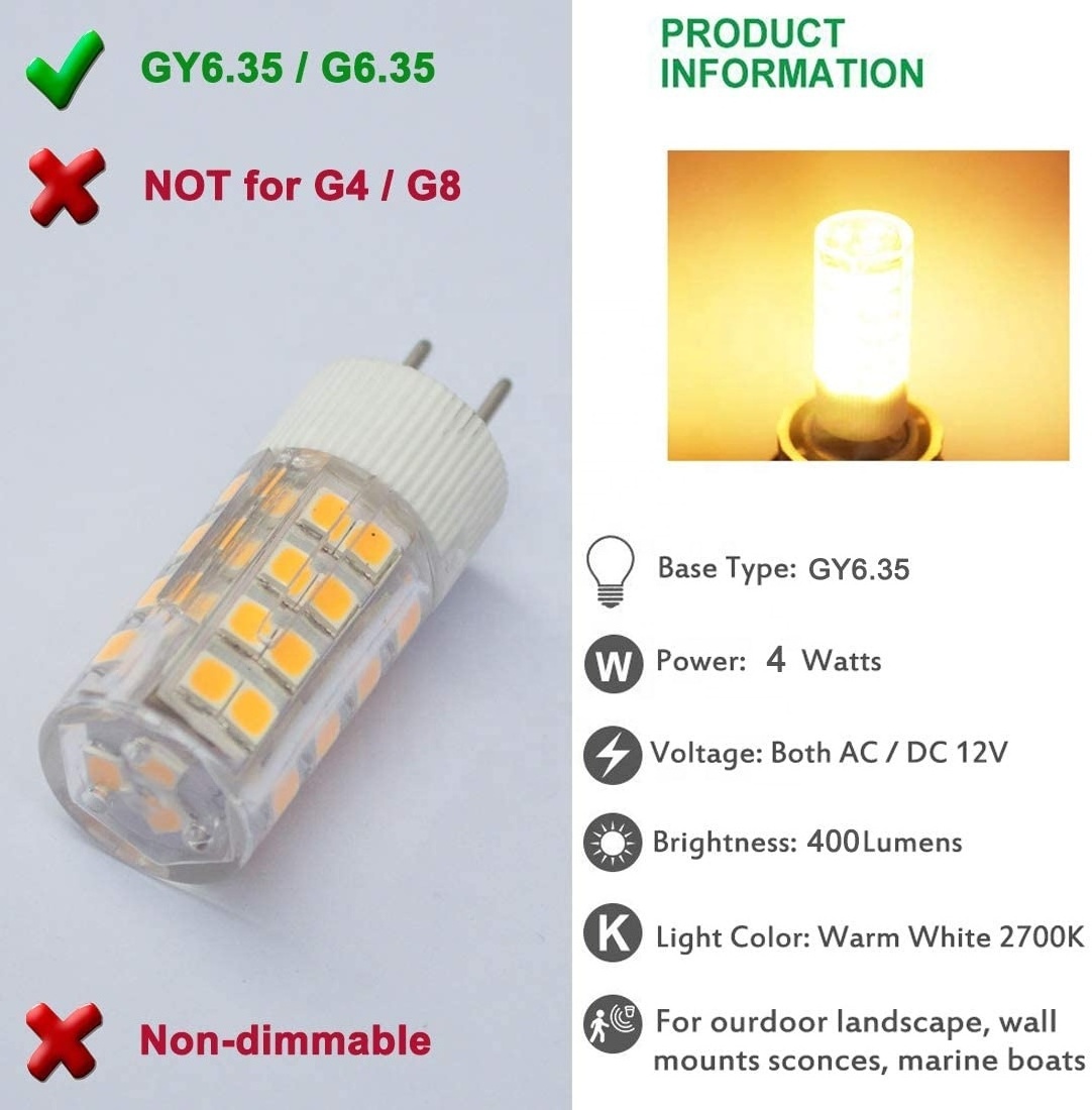 12V AC/DC G6.35 Led Bulb 2700K Warm White Type Bi-pin Base Light Non-dimmable Led GY6.35