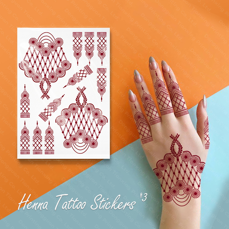 Brown Red Waterproof Rose Flower Finger Temporary Henna Tattoo Stickers For Ladies