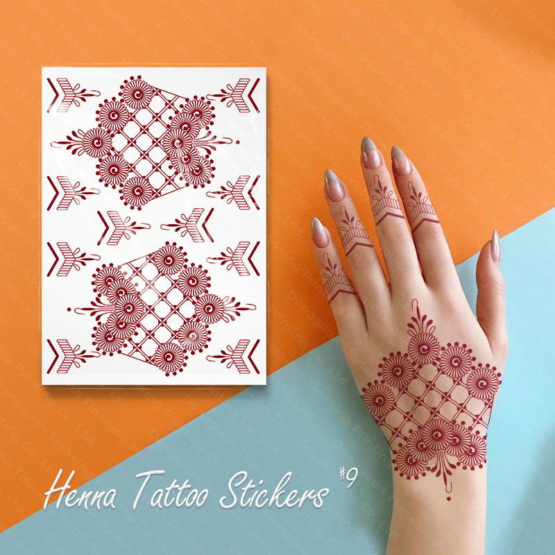 Brown Red Waterproof Rose Flower Finger Temporary Henna Tattoo Stickers For Ladies