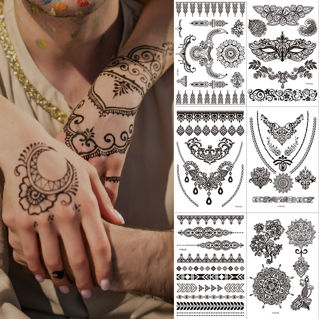 Quality Wholesale White Maroon Black Water Proof Temporary Mehndi Instant Henna Tattoo Stickers