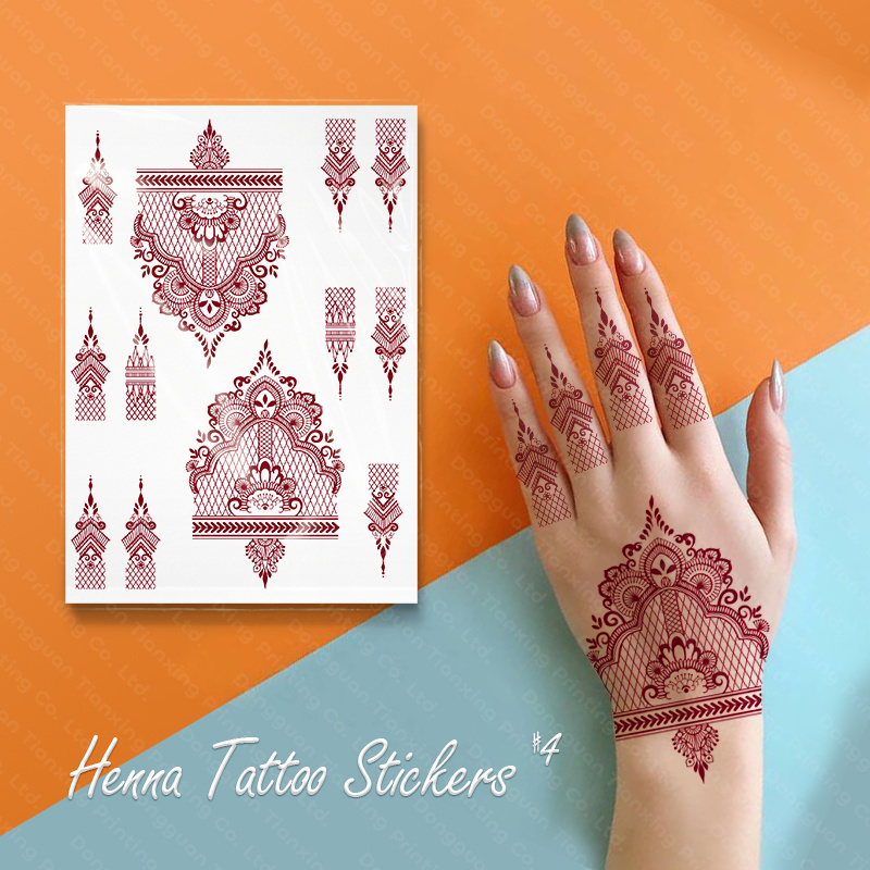 Brown Red Waterproof Rose Flower Finger Temporary Henna Tattoo Stickers For Ladies