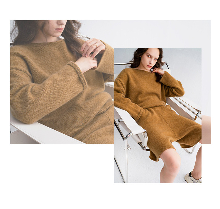 YAQI RTS Fall Crew Neck Pullover Knit 100% Cashmere Two Piece Sweater Set for Women Autumn Computer Knitted Custom & OEM & ODM