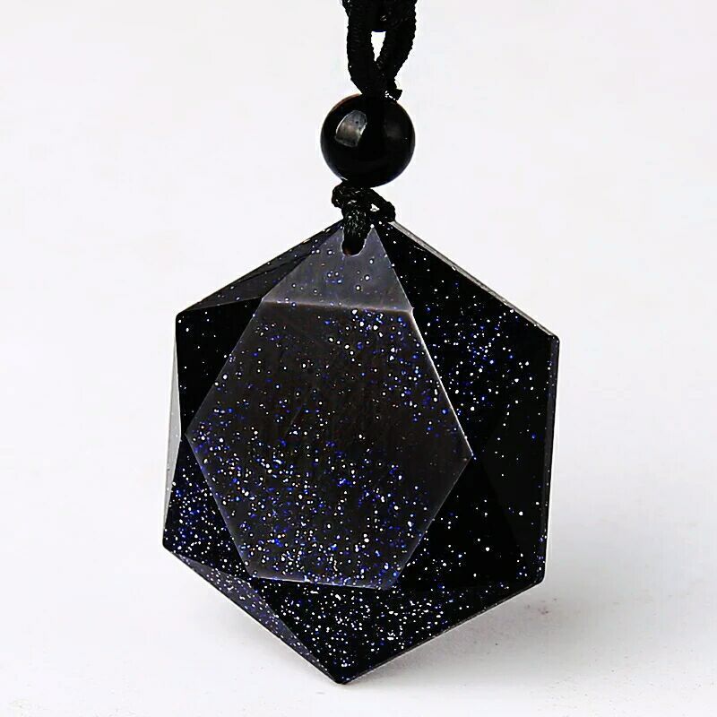 Starlight blue sand Obsidian Six Stars Pendant Necklace Men Sandstone Lucky Love Crystal Pendulum Energy Jewelry For Women