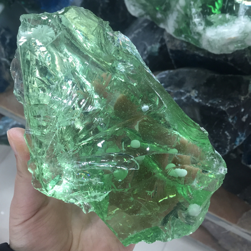 Wholesale natural quartz green clear coloured glaze crystal rough stone