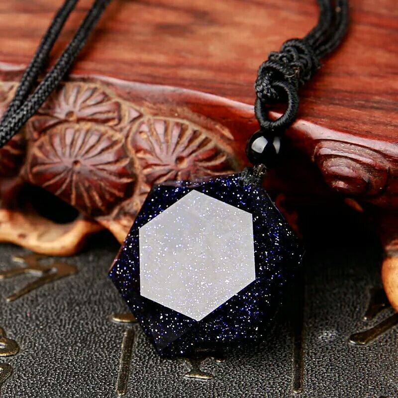 Starlight blue sand Obsidian Six Stars Pendant Necklace Men Sandstone Lucky Love Crystal Pendulum Energy Jewelry For Women