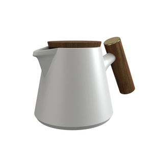 DHPO New design creative Japanese elegant white tea pot kettle with wooden handle large capacity ceramic tea pot