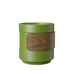 DHPO New Design  Matte Black Handleless Stackable Ceramic Coffee Mug Tea Cup With Wooden Sleeve