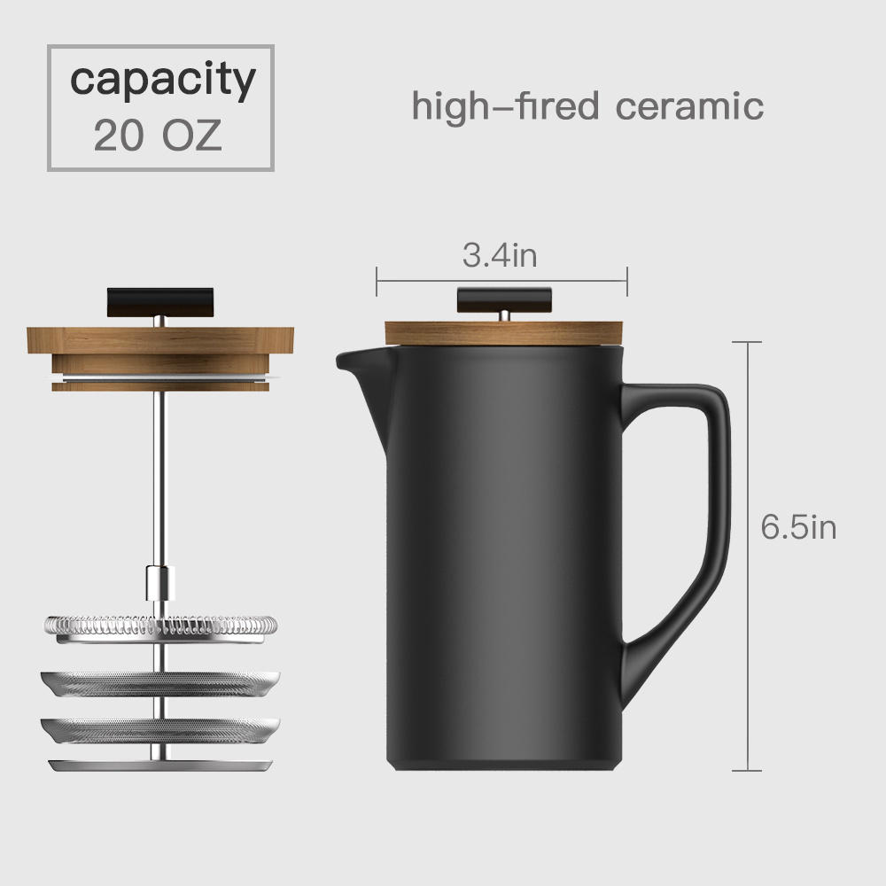 DHPO Custom Logo Classic Ceramic Porcelain Coffee Tea French Press With Pot Stainless Steel Filter Plunger For Camping Travel