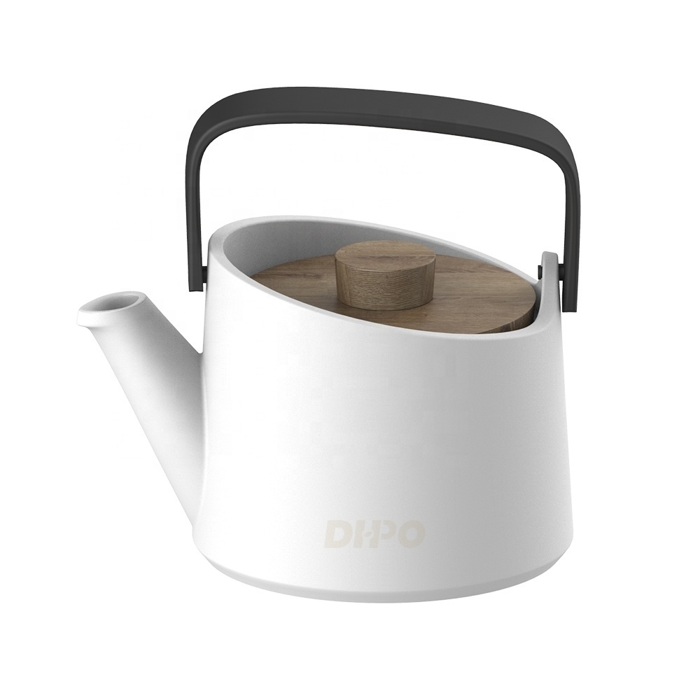 DHPO Ceramic Loose Leaf Tea Pots with Wooden Lid and Filter Grey