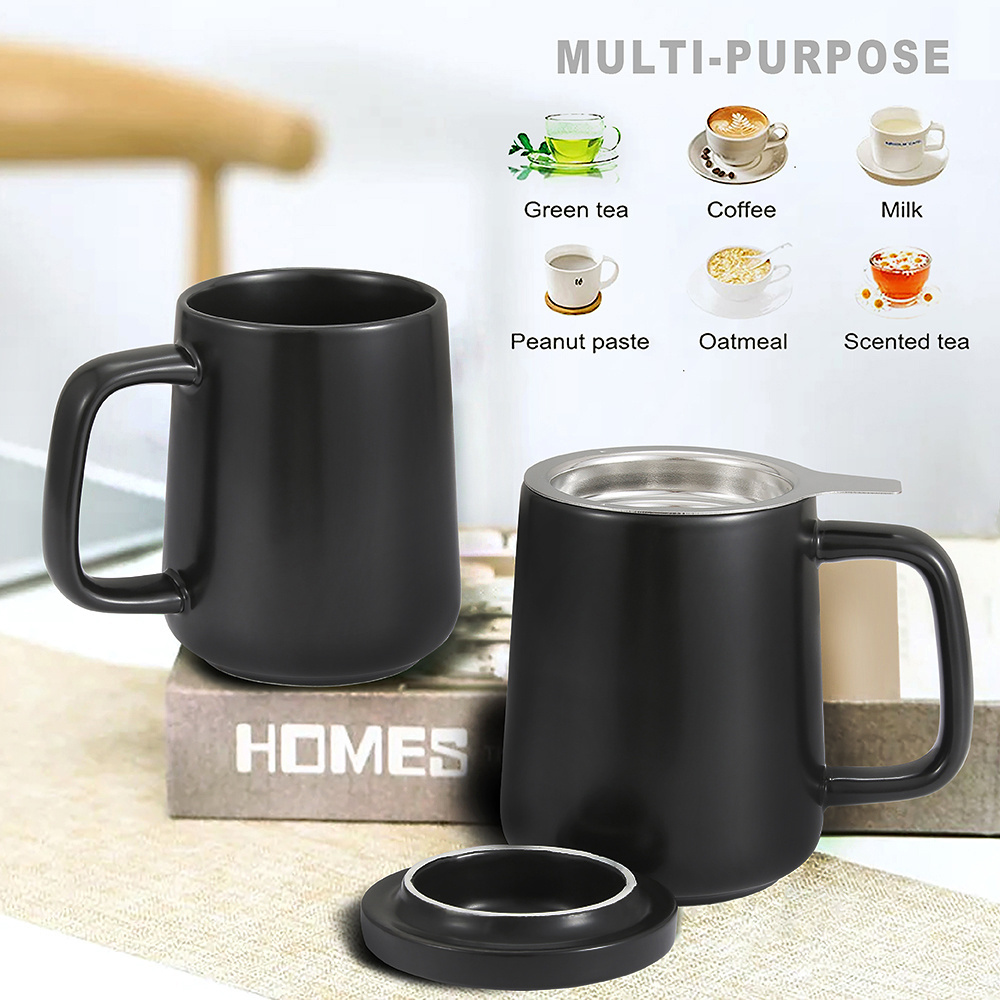 DHPO new design portable high grade ceramic porcelain brewing tea mug with stainless steel infuser and lid and for gift