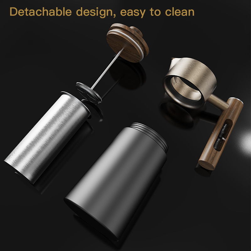 DHPO Removable Coffee and Tea Set Luxury 4-Layer Filter Double Walled Ceramic French Press Wooden Hourglass Handle Coffee Maker