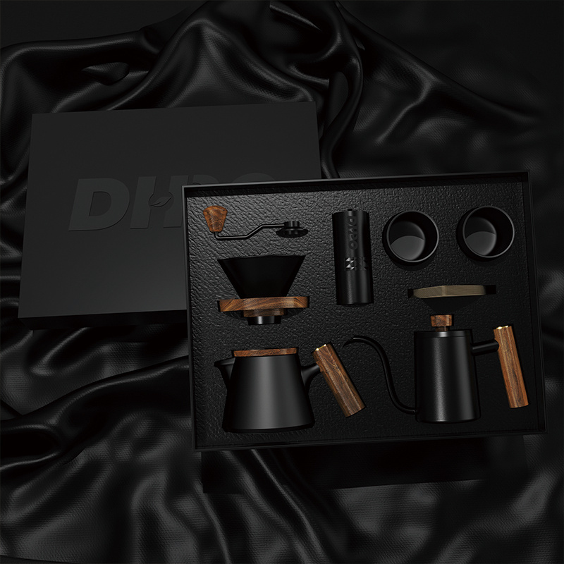 DHPO Customizable Premium gift box outdoor travel drip coffee set with Pour Over Coffee Maker filter kettle manual grinder