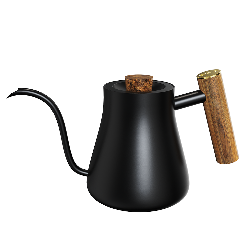 DHPO Wooden Comfortable Handle & 304 Stainless Steel Turkish Gooseneck Coffee Drip Kettle with Thermometer