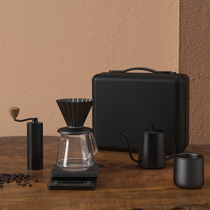 DHPO Luxury Coffee Kit Set with Double-Layer Coffee Cup Manual  Grinder Pour Over Kettle Portable Travel Coffee Drip Set