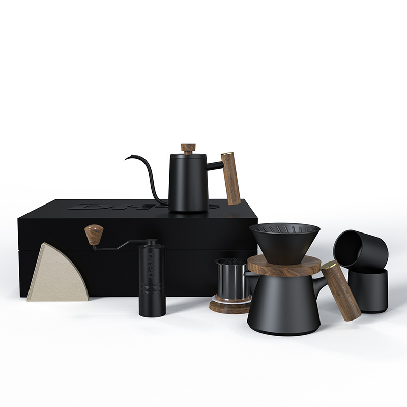 DHPO Customizable Premium gift box outdoor travel drip coffee set with Pour Over Coffee Maker filter kettle manual grinder