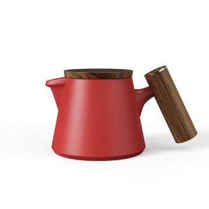 Custom Commercial Tea Kettle with infusers for loose Tea Ceramic Tea Pot with Wooden Hande and Wooden Lid