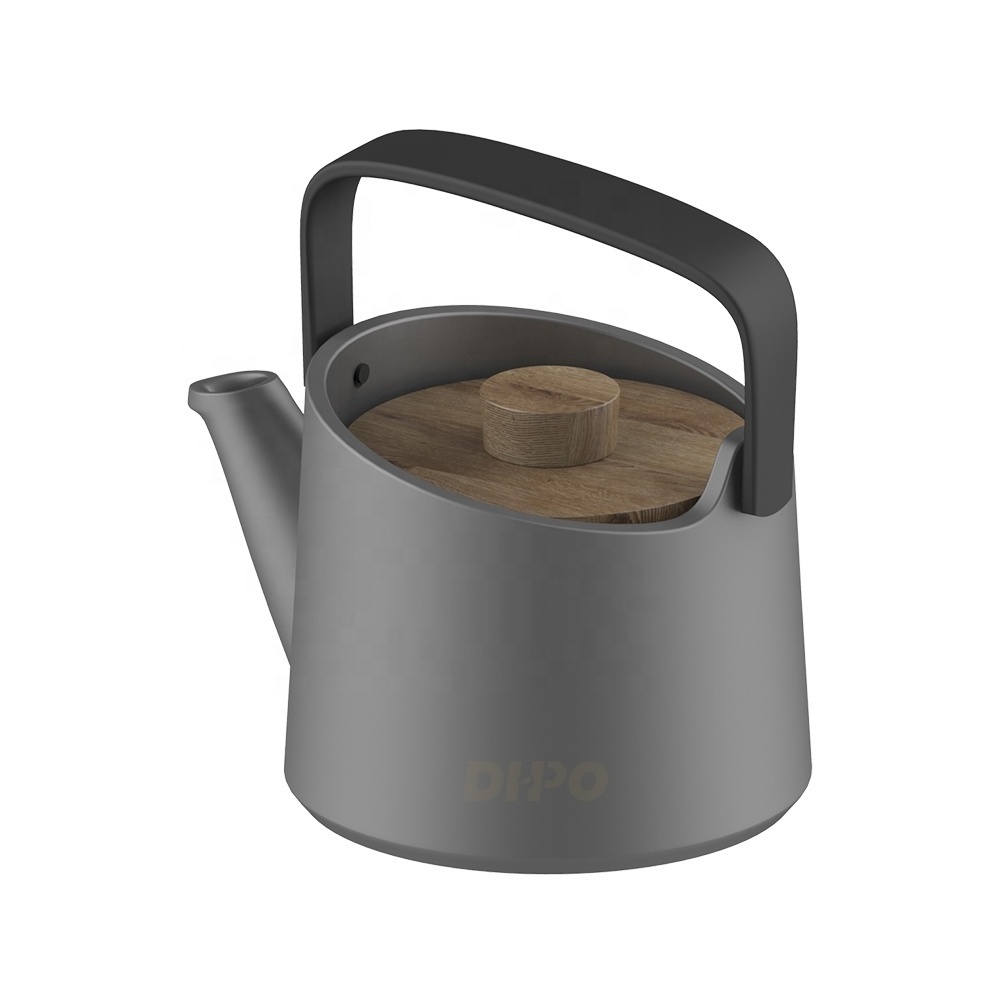 DHPO Ceramic Loose Leaf Tea Pots with Wooden Lid and Filter Grey