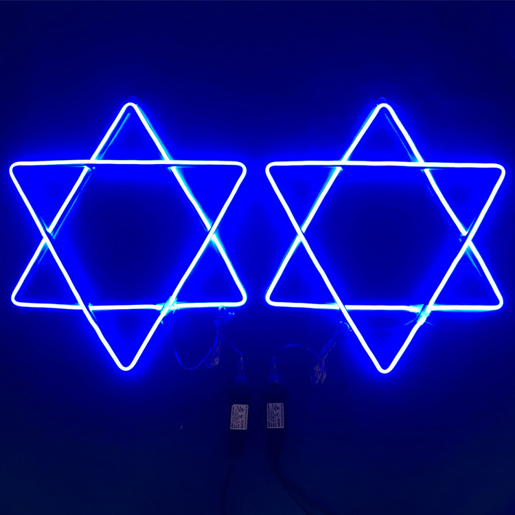 Outdoor Christmas room decoration Adaptor 15IN faux neon Hanukkah star lighted sculpture lights for Home decor