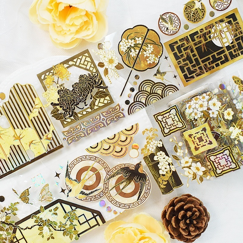 Ready To Ship washi tape wholesale simply gilded transparent laser embossed gold foil wide PET washi tape