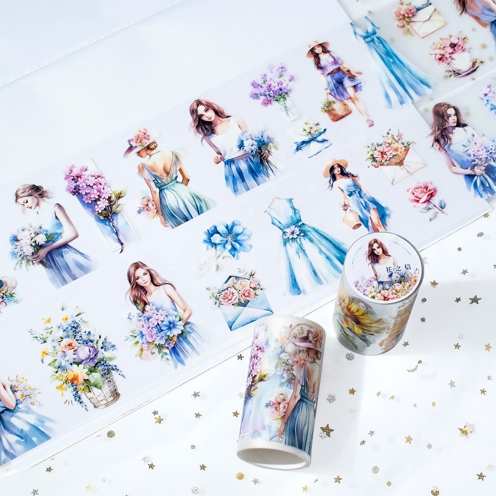 DIY decorative scrapbook custom length 2m 5m 10m washi tape girl chara flowers matte transparent pet washi tape for girls